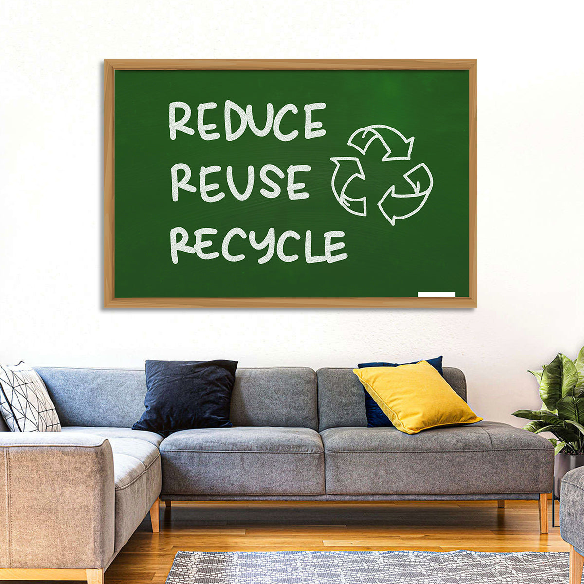 Reduce Reuse Recycle Chalkboard Wall Art in a room, landscape