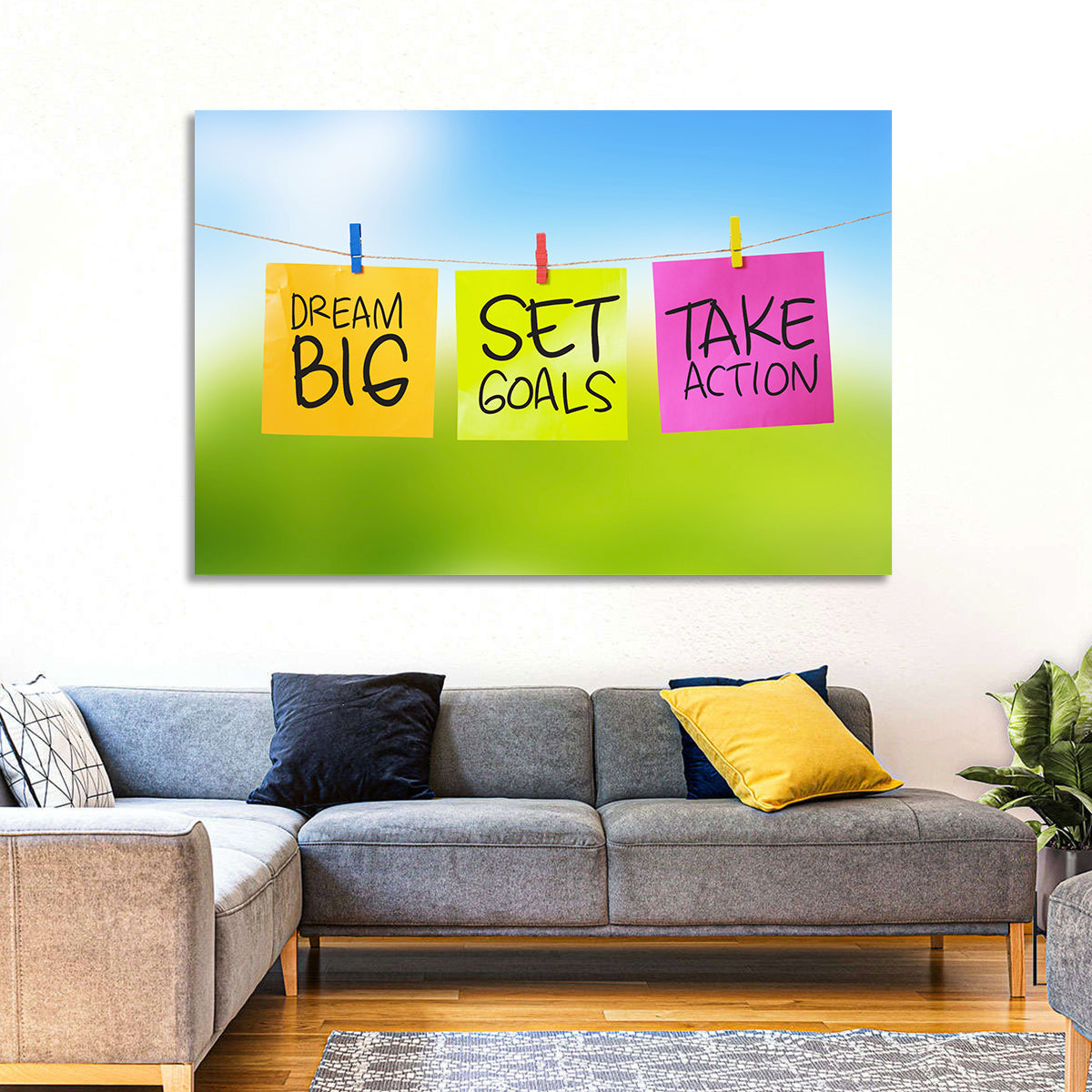 Dream Big Sticky Note Trio Wall Art in a room, landscape