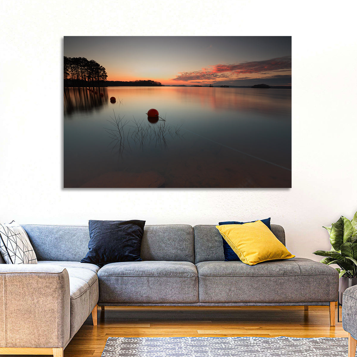 Lake Lanier Buoys at Sunset Wall Art in a room, landscape
