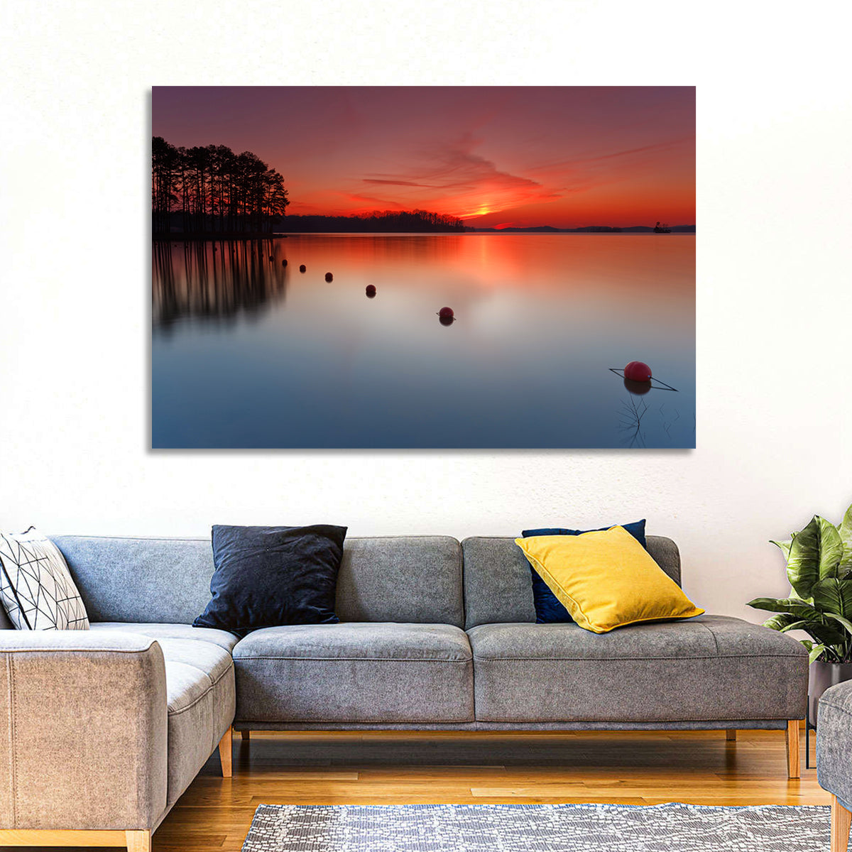 Lake Lanier Buoys at Sunset Wall Art in a room, landscape