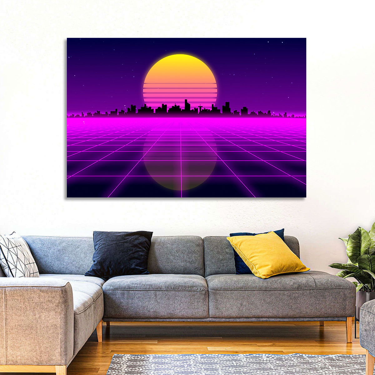 Neon Sunrise Skyline Wall Art