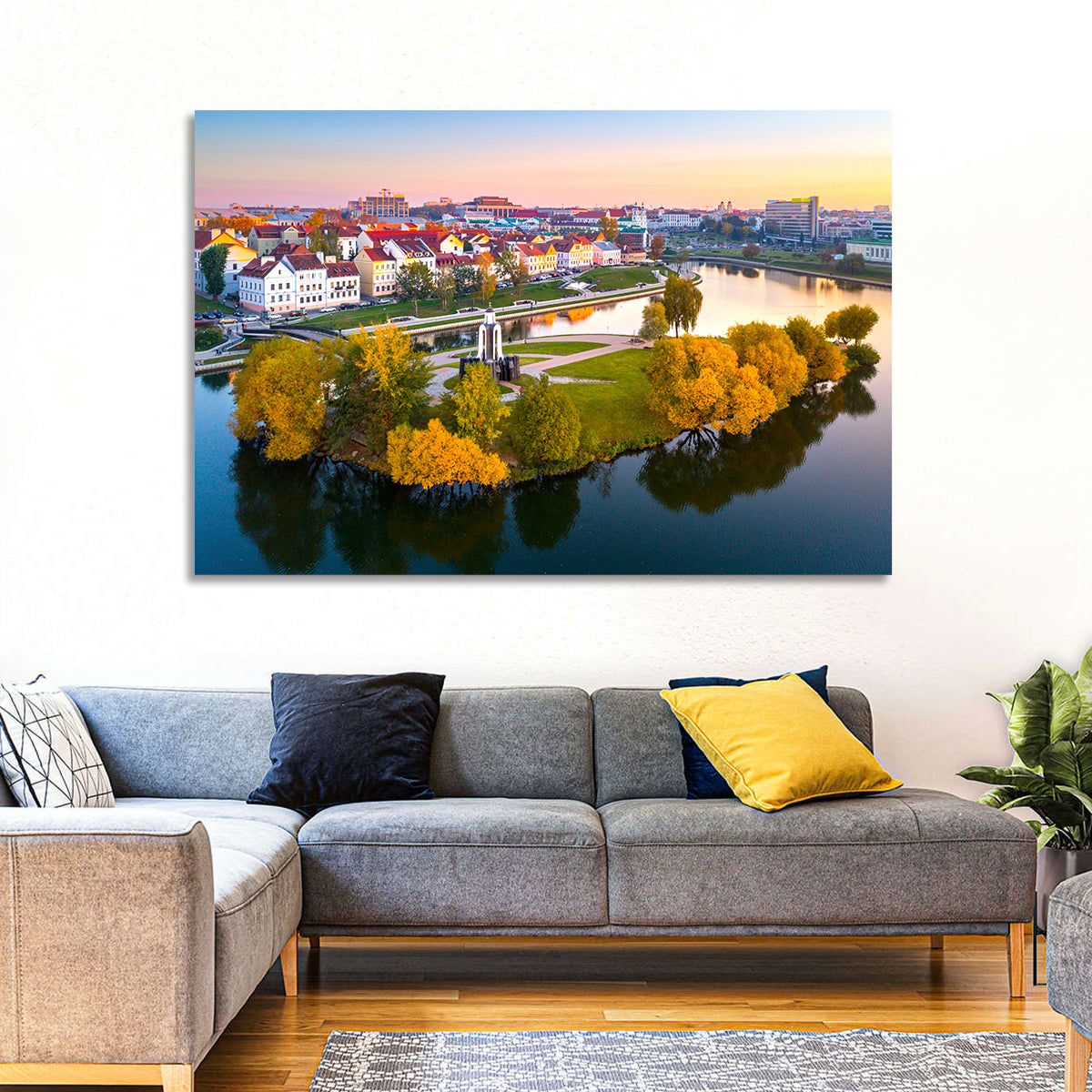 Minsk Island of Tears Golden Dusk Wall Art in a room, landscape