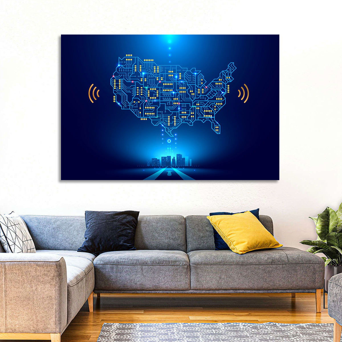 USA Circuit Map Wall Art in a room, landscape
