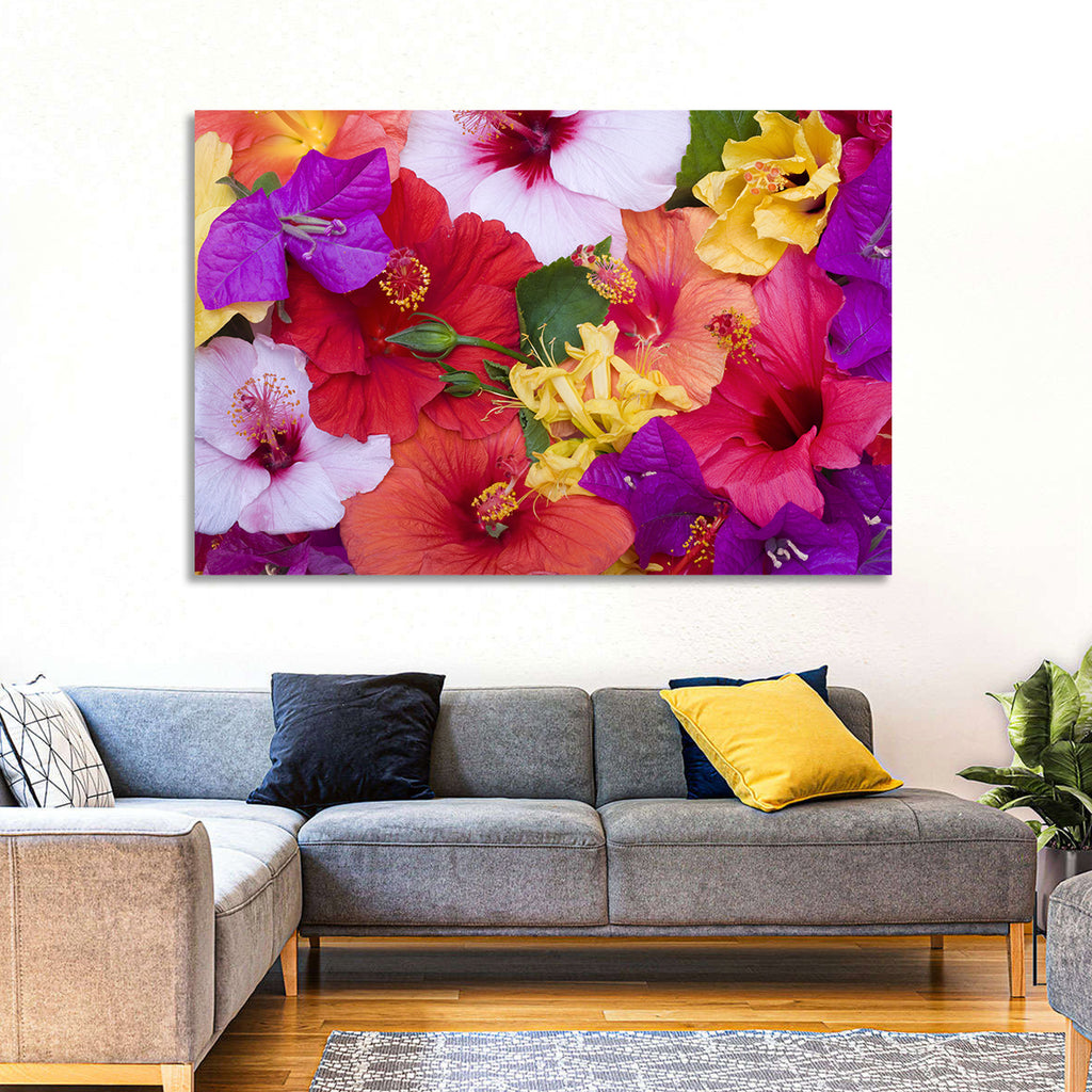 Tropical Bougainvillea and Hibiscus Bloom Wall Art