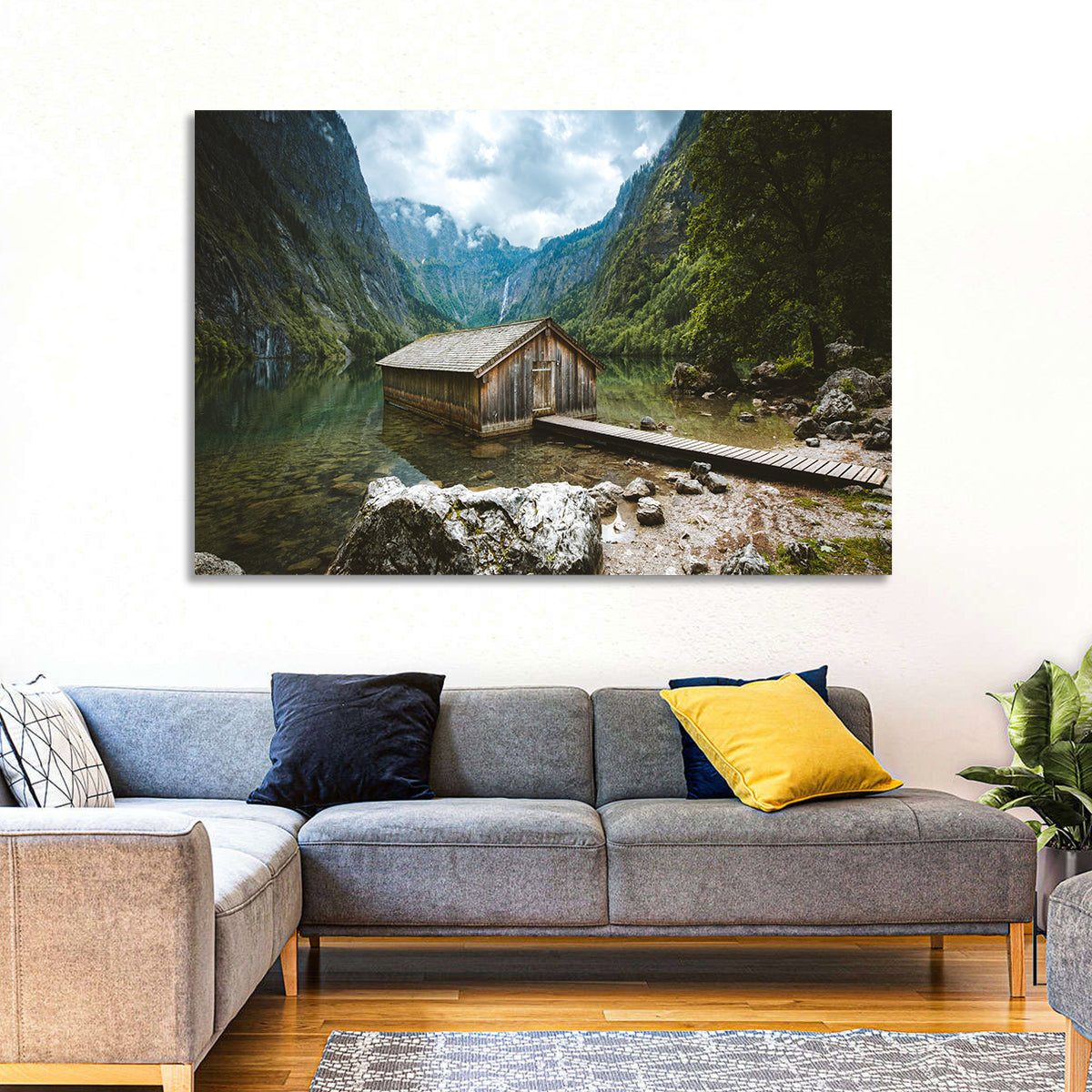 Cabin on Lake Obersee Wall Art in a room, landscape