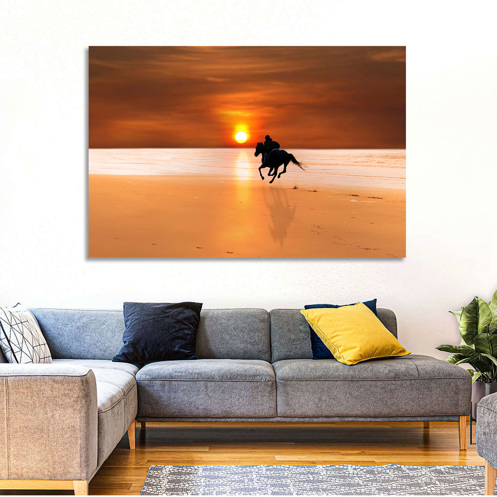 Horse and Rider at Sunset Wall Art
