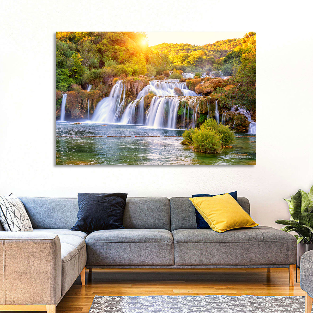 Skradinski Buk Waterfall at Golden Hour Wall Art in a room, landscape