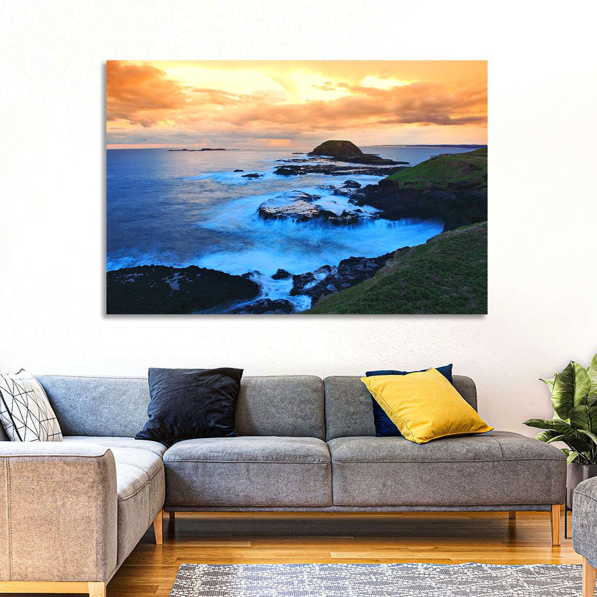 Phillip Island Cliffs at Sunset Wall Art in a room, landscape