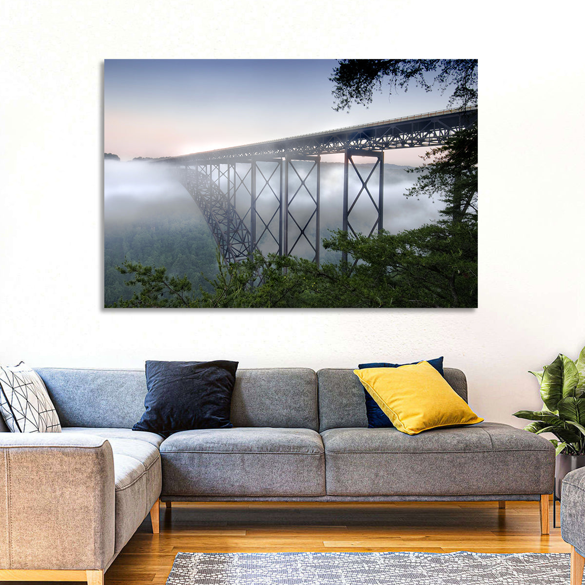 New River Gorge Bridge at Dawn Wall Art in a room, landscape