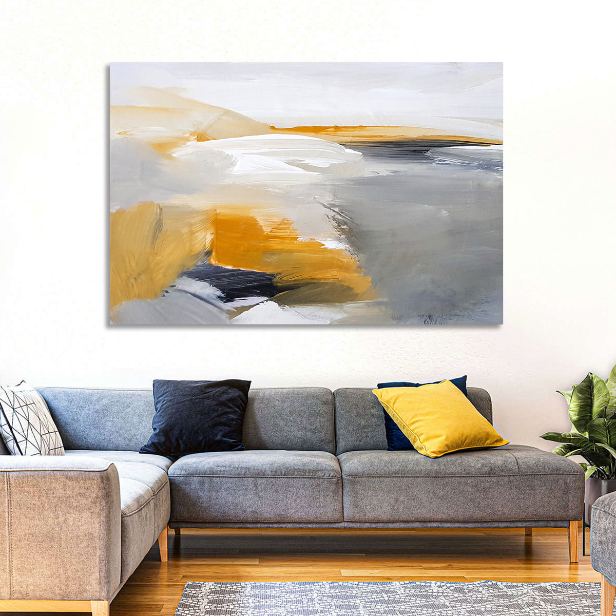 White Coastal Abstract Landscape Wall Art in a room, landscape