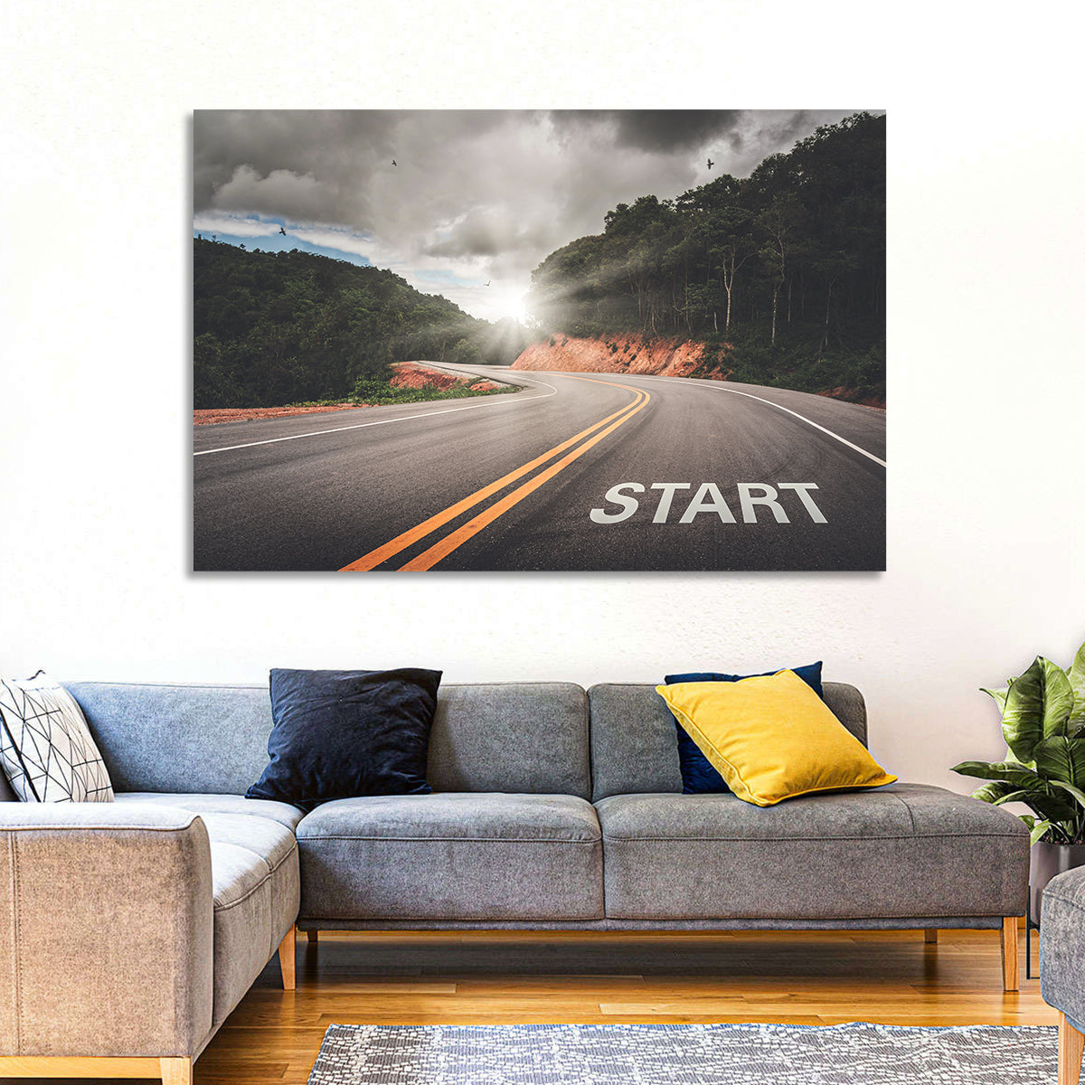 Start of a Journey, Sunrise Road Wall Art in a room, landscape