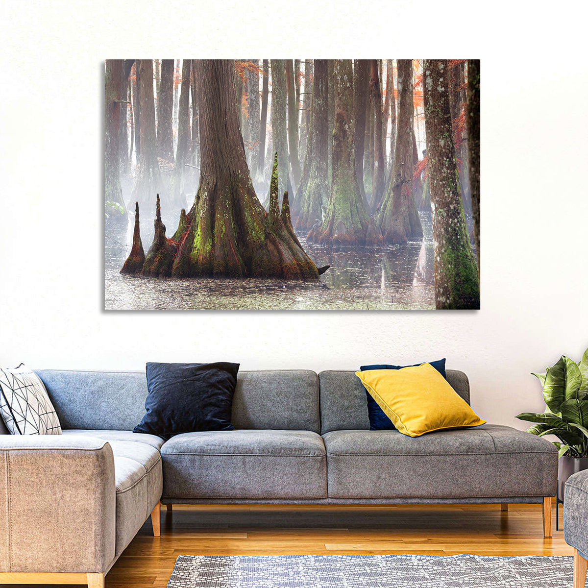 Chicot State Park Morning Fog Wall Art in a room, landscape