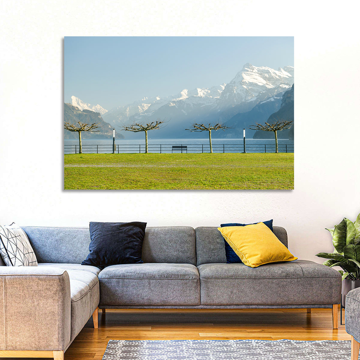 Lake Lucerne Landscape Wall Art in a room, landscape