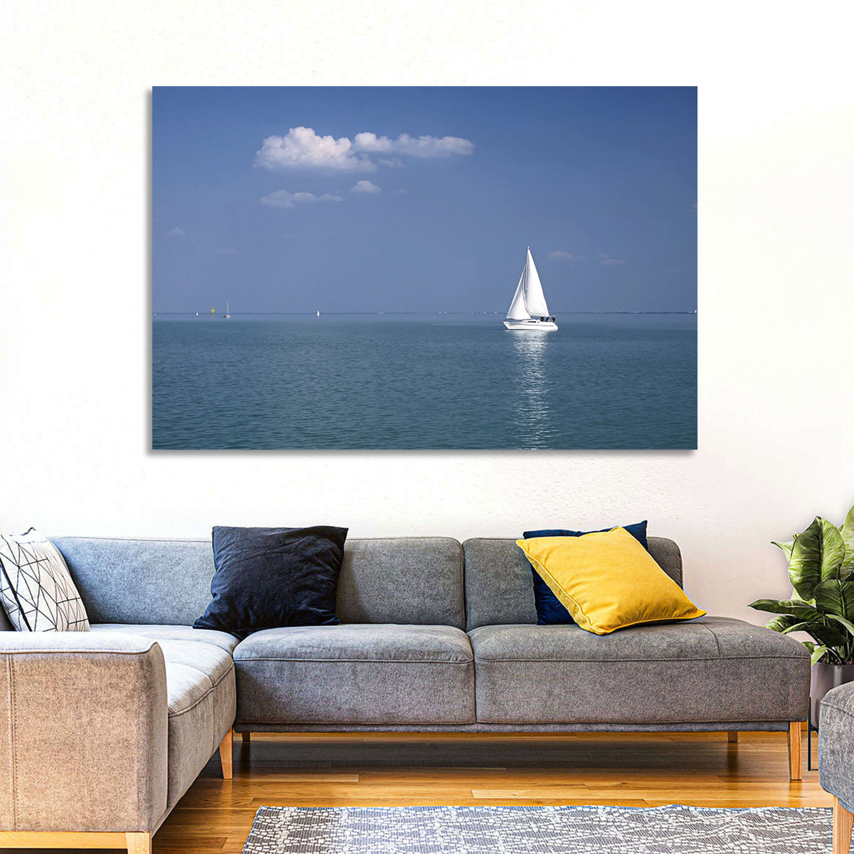 Sailboat on Lake Balaton Wall Art in a room, landscape