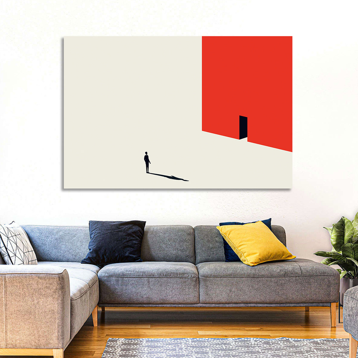Solitary Figure with Red Door Wall Art in a room, landscape