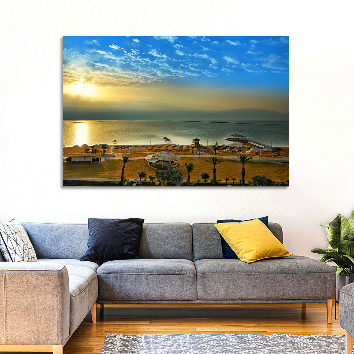 Dead Sea Sunset Wall Art in a room, landscape