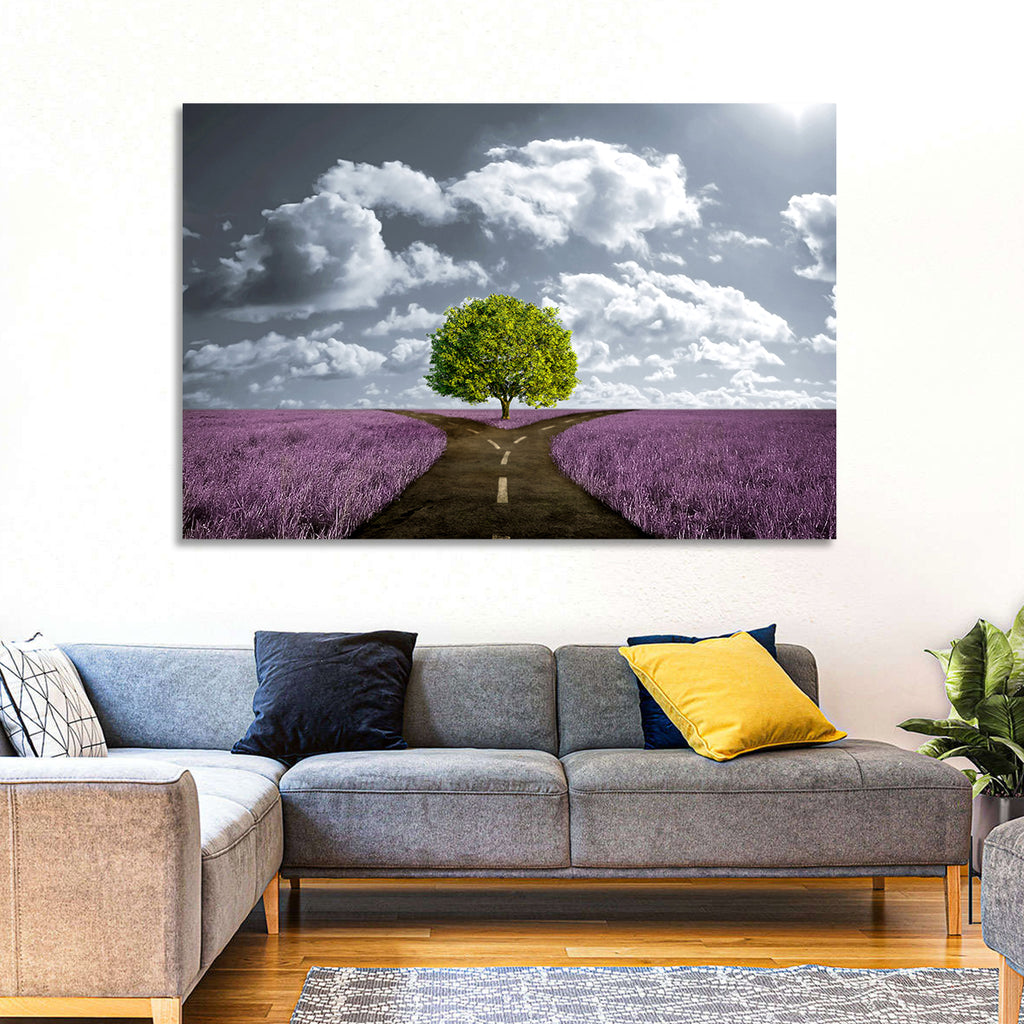Lavender Field Crossroads with Lone Tree Wall Art