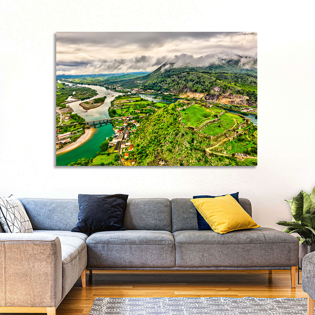 Rozafa Castle River Valley View Wall Art in a room, landscape