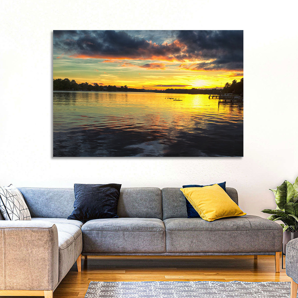 Lake Marion Sunset Wall Art in a room, landscape