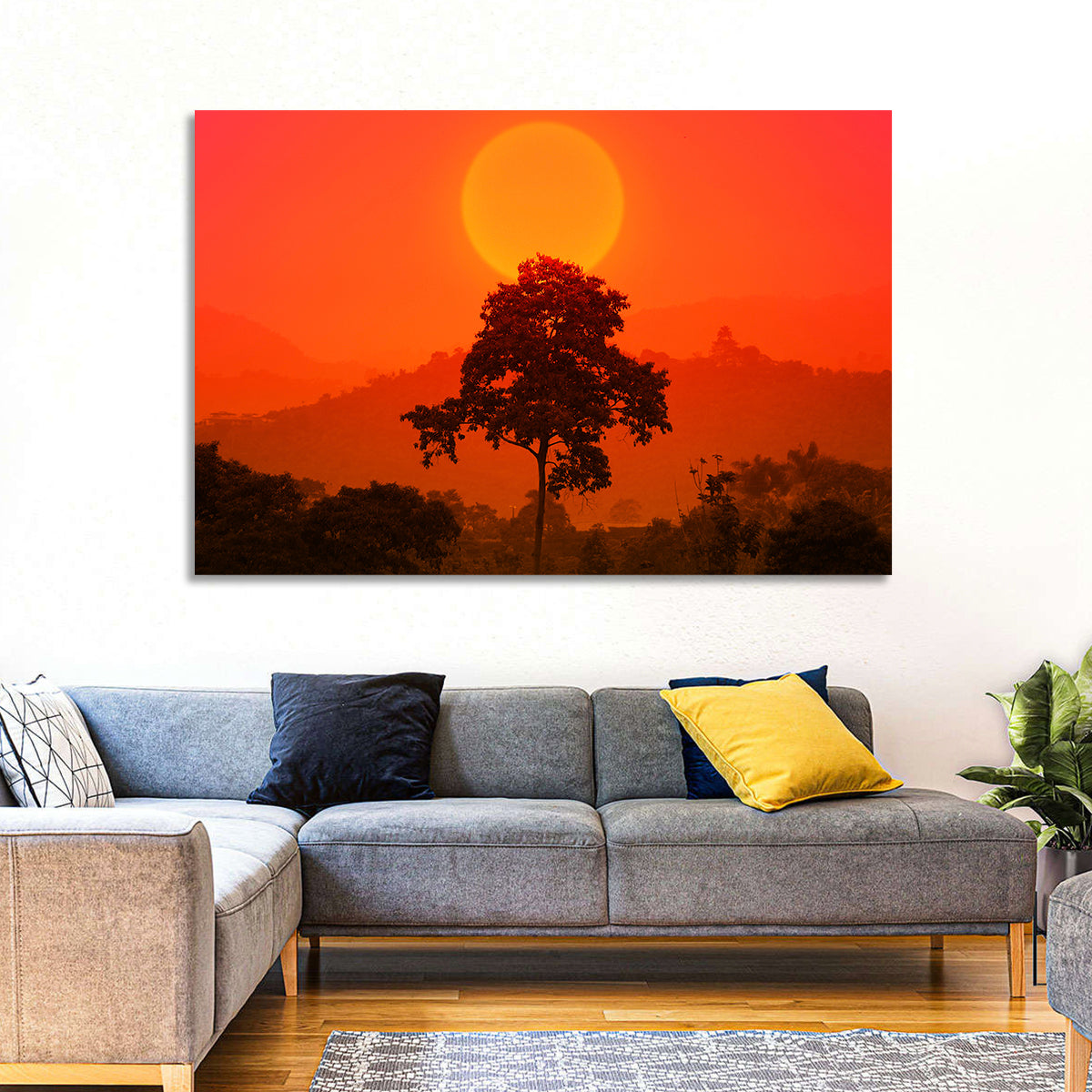 African Summer Sunset Wall Art in a room, landscape