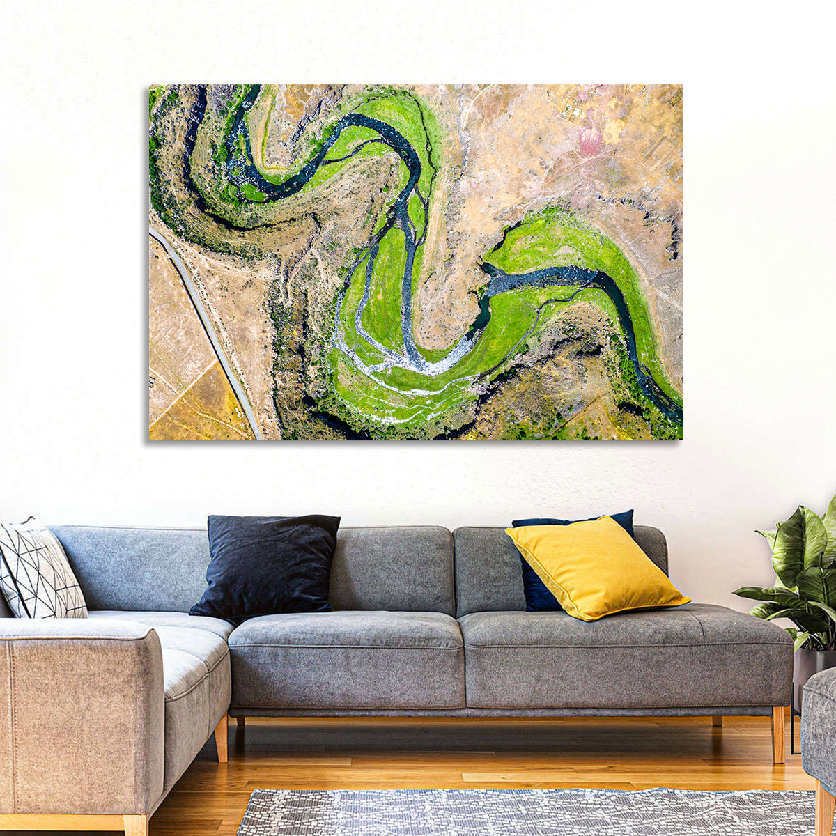 Kasagh River Valley Aerial Wall Art in a room, landscape