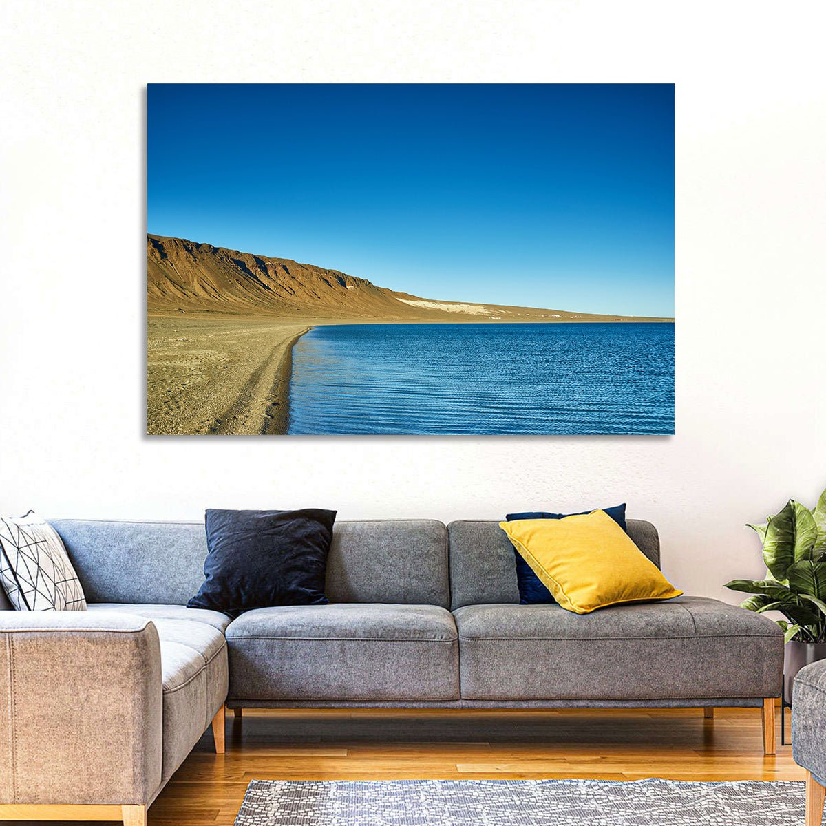 Khyargas Nuur Shoreline Wall Art in a room, landscape