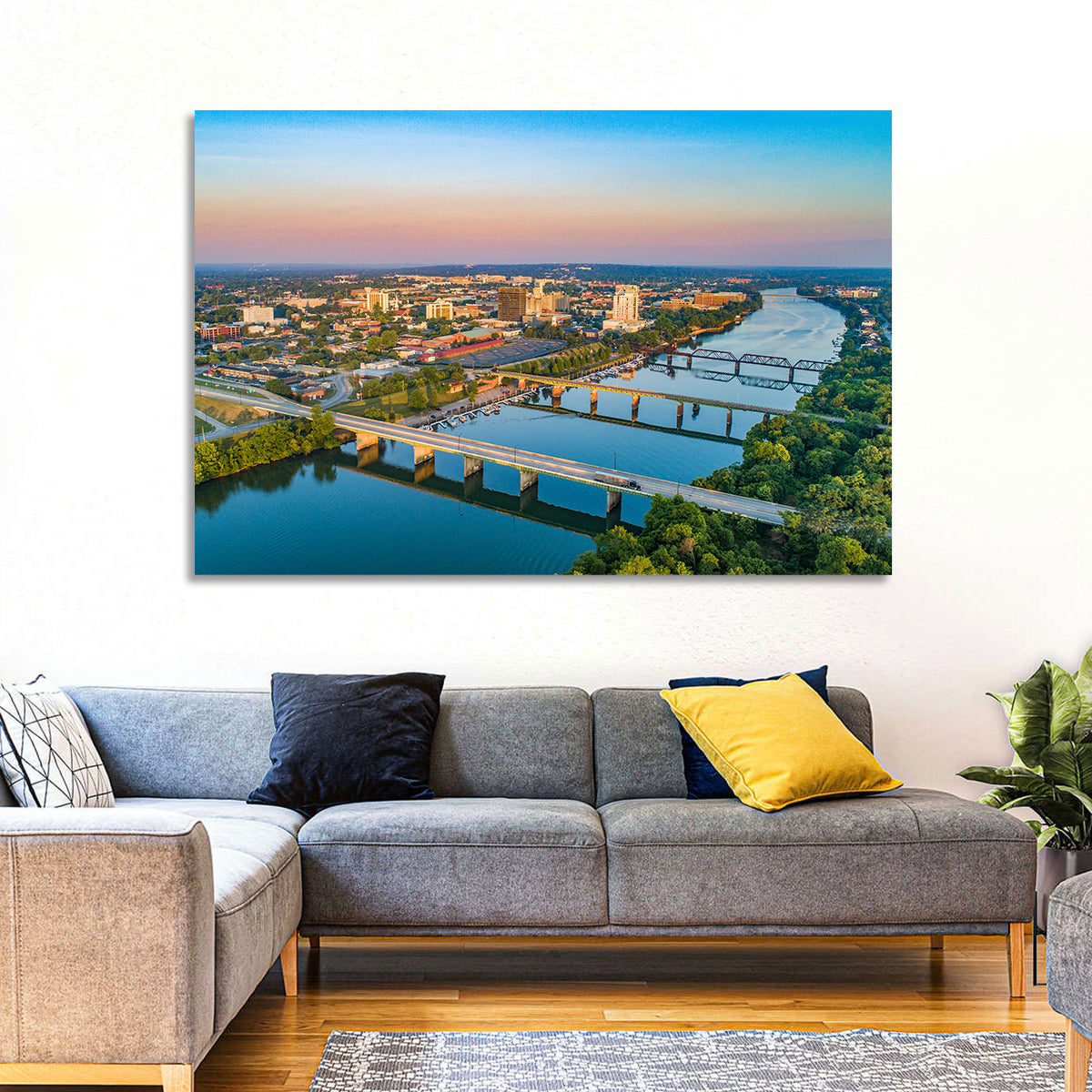 Augusta Savannah River Skyline Wall Art in a room, landscape