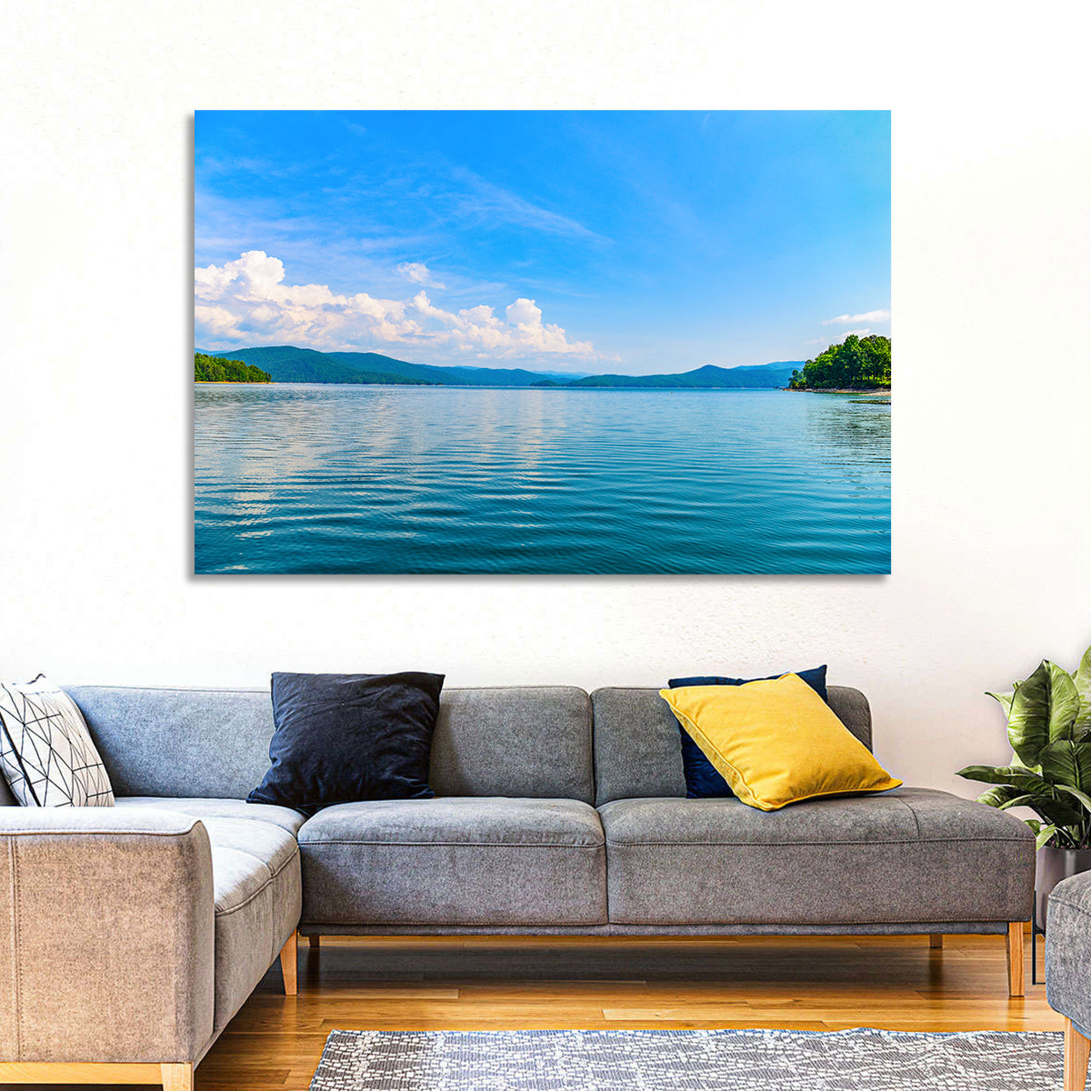 Lake Jocassee Wall Art in a room, landscape