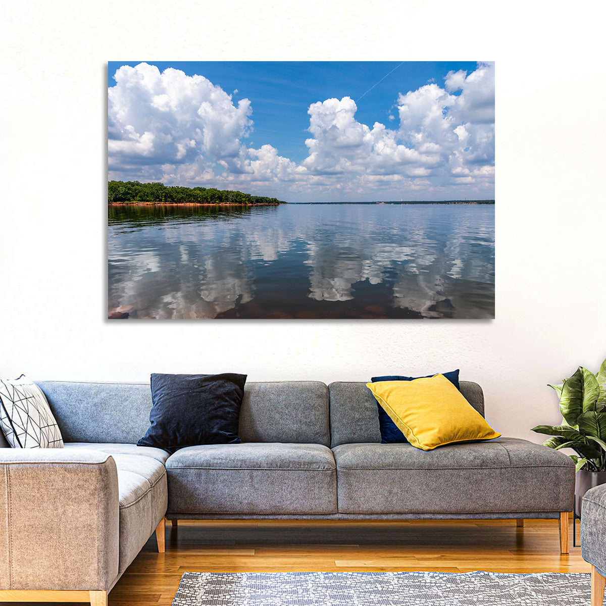 Thunderbird Lake Reflections Wall Art in a room, landscape