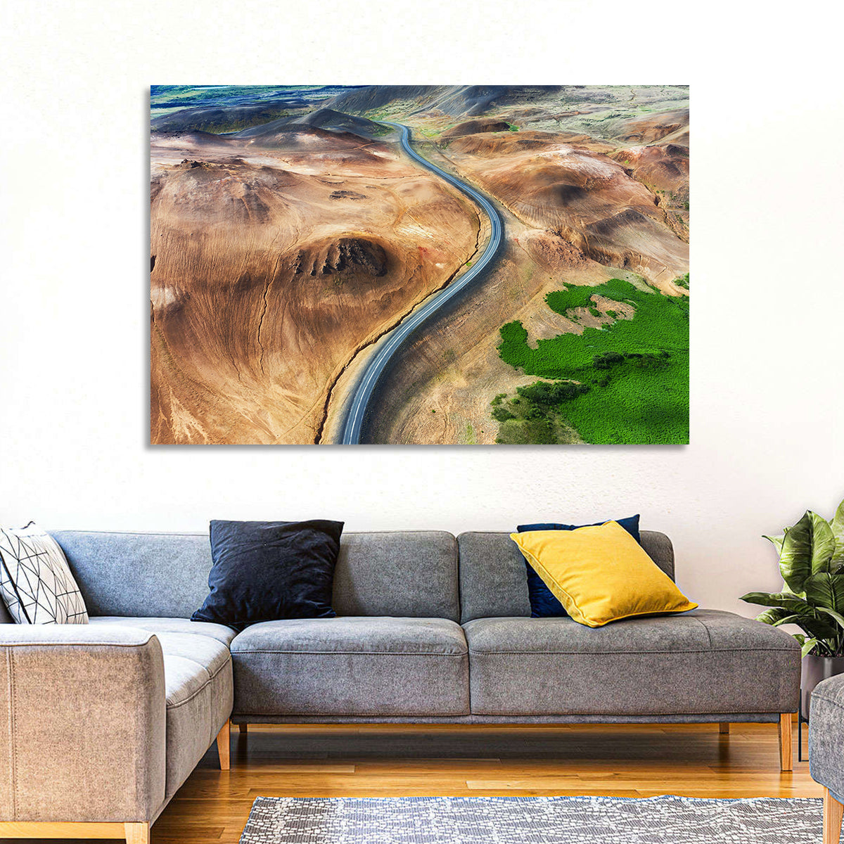 Winding Road in Geysers Valley Wall Art in a room, landscape