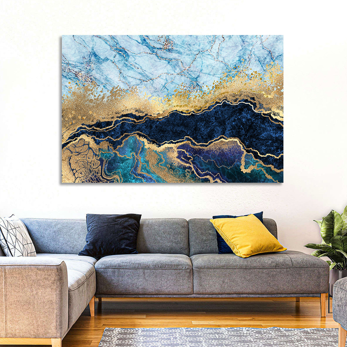 Blue Marble with Gold Veins Wall Art