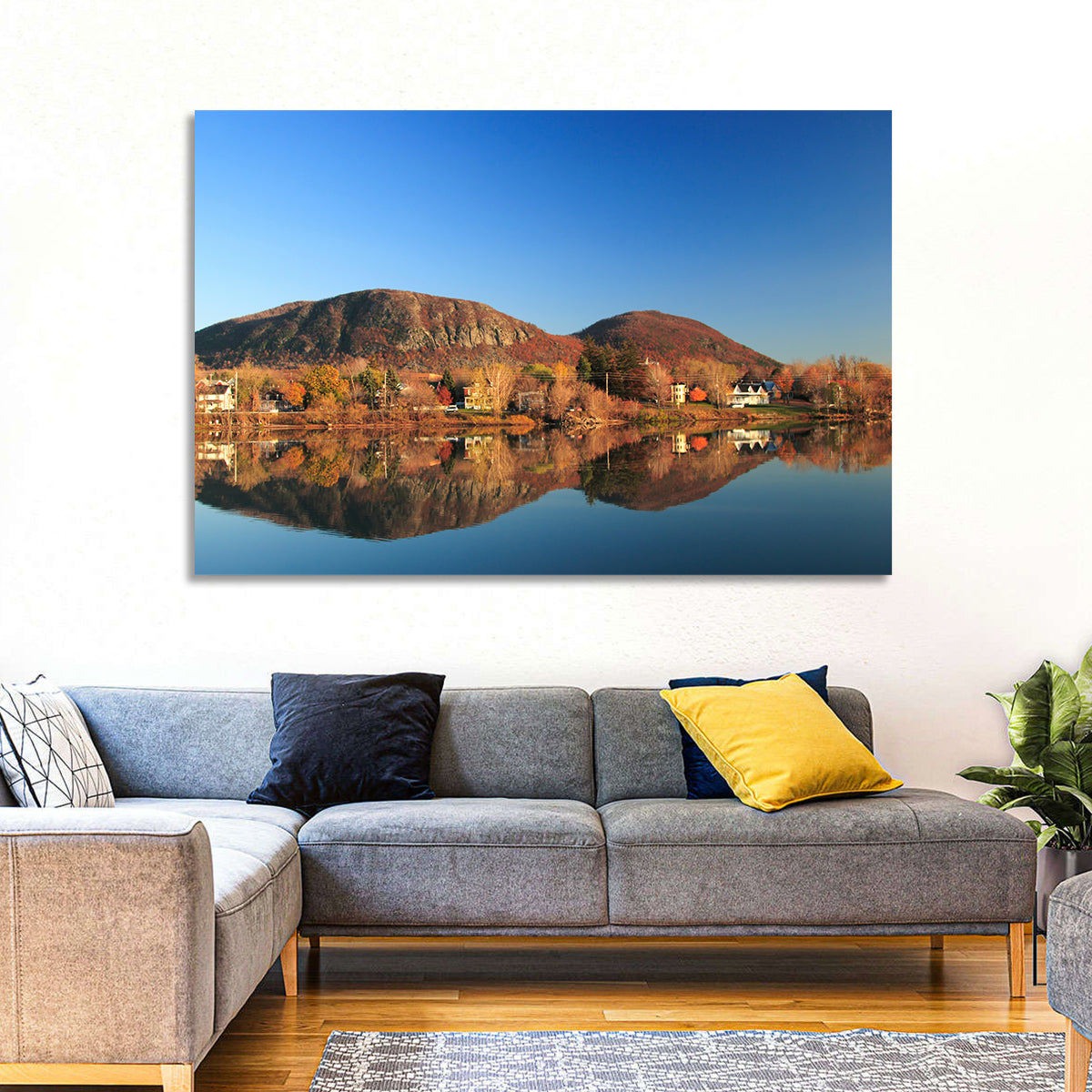 Mont Saint-hilaire Autumn Reflection Wall Art in a room, landscape