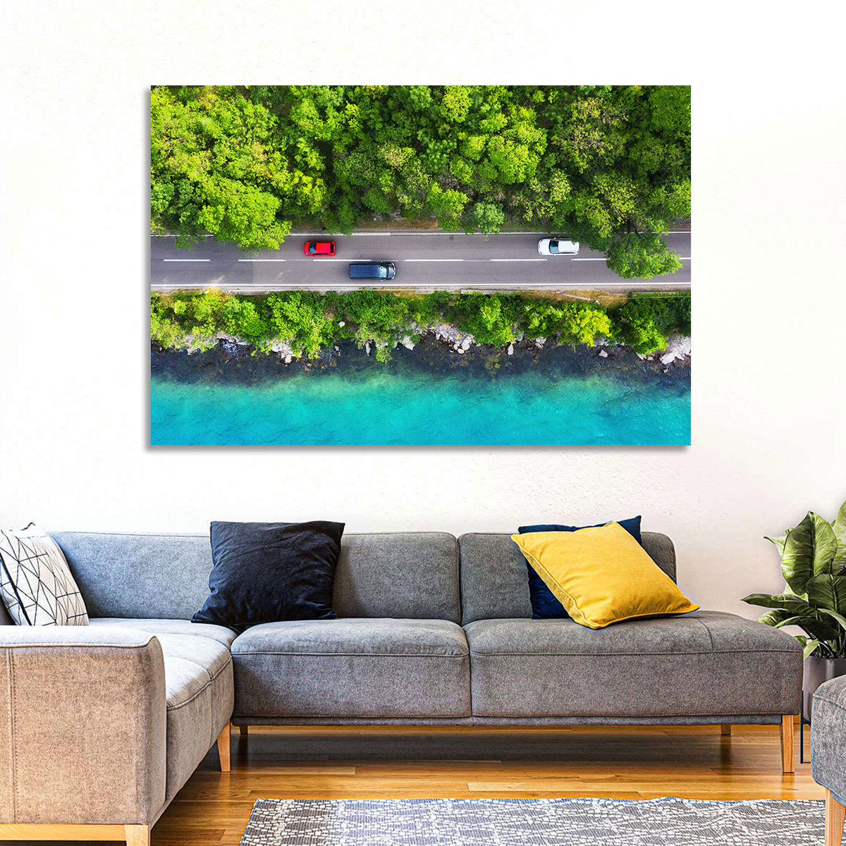 Sea Coast Highway Wall Art in a room, landscape