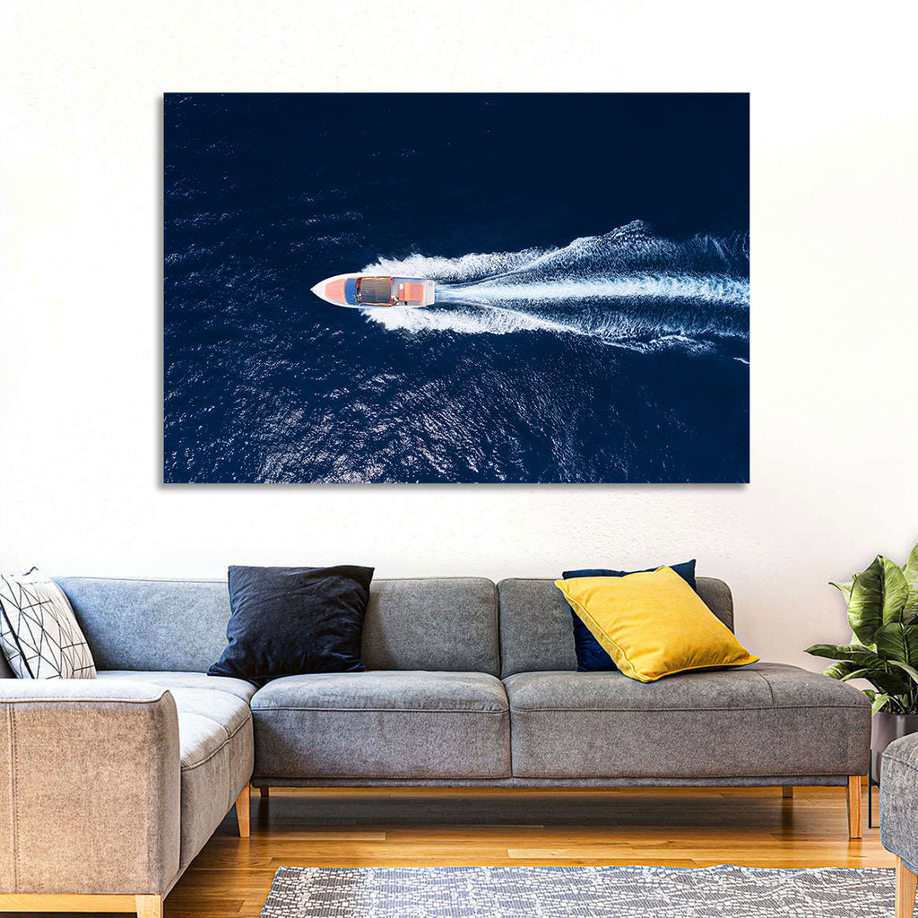 Sleek Speedboat Over Navy Sea Wall Art