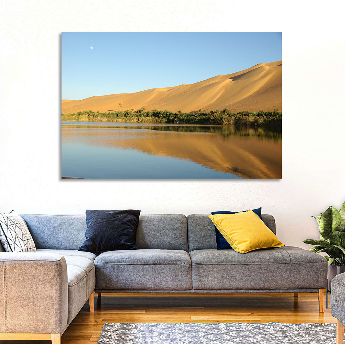 Desert Oasis Reflection Wall Art in a room, landscape