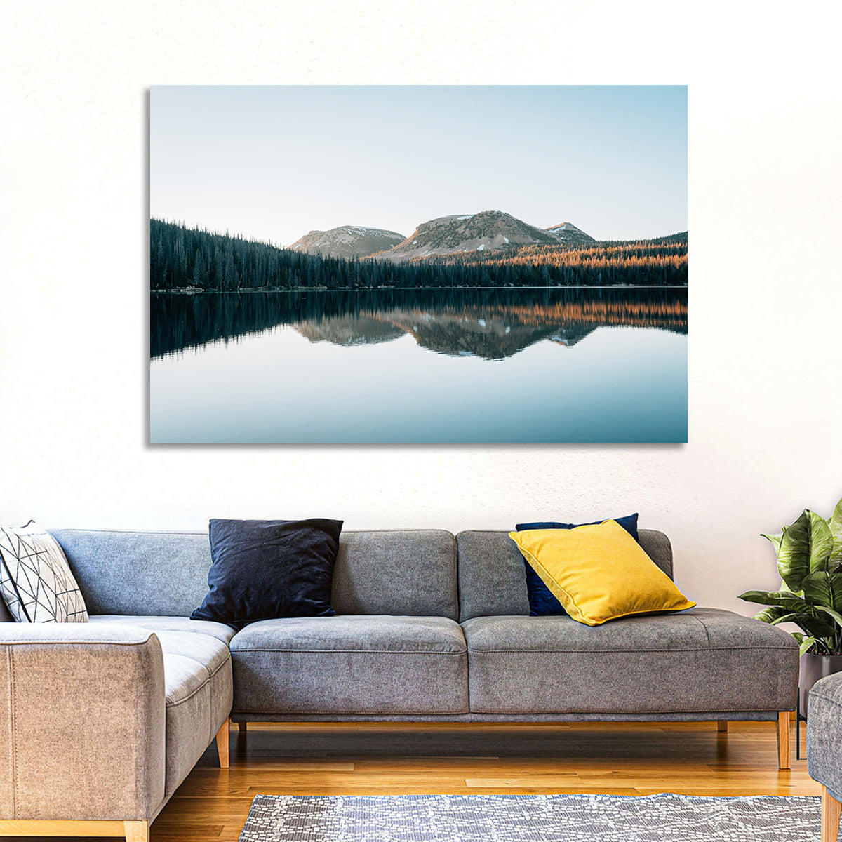 Mirror Lake Utah Reflection Wall Art in a room, landscape