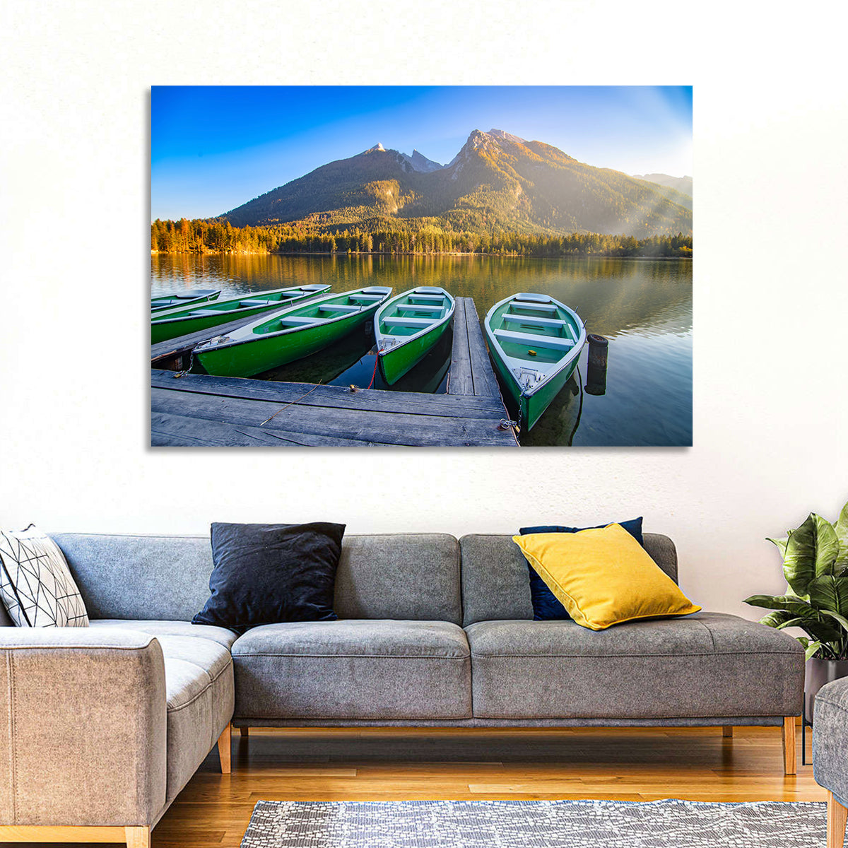 Moored Boats at Hintersee Wall Art in a room, landscape
