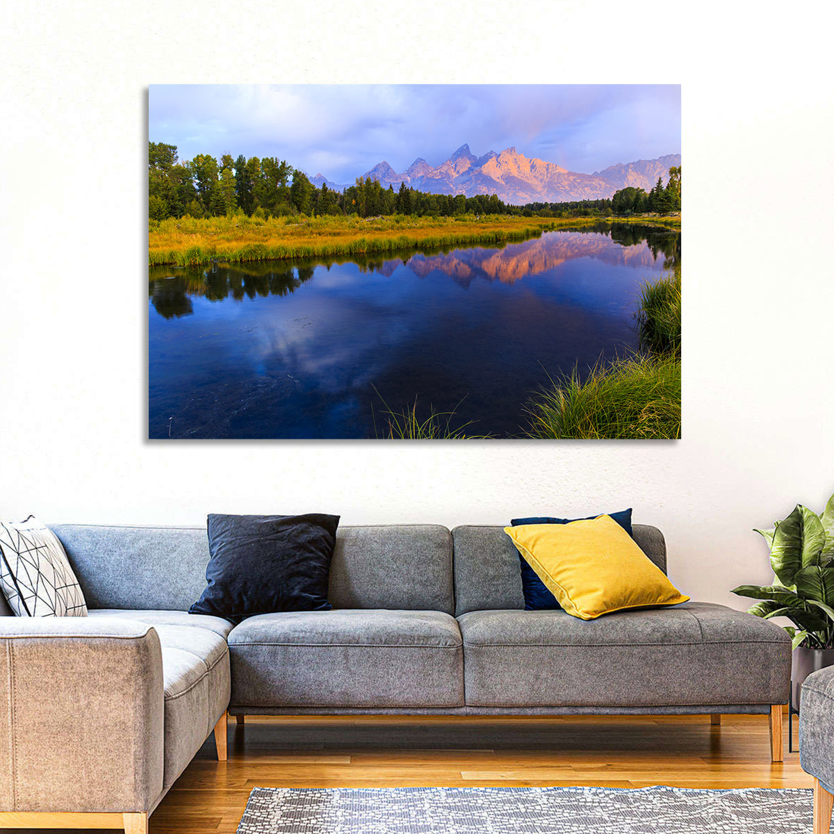 Grand Tetons Sunrise Over Snake River Wall Art in a room, landscape