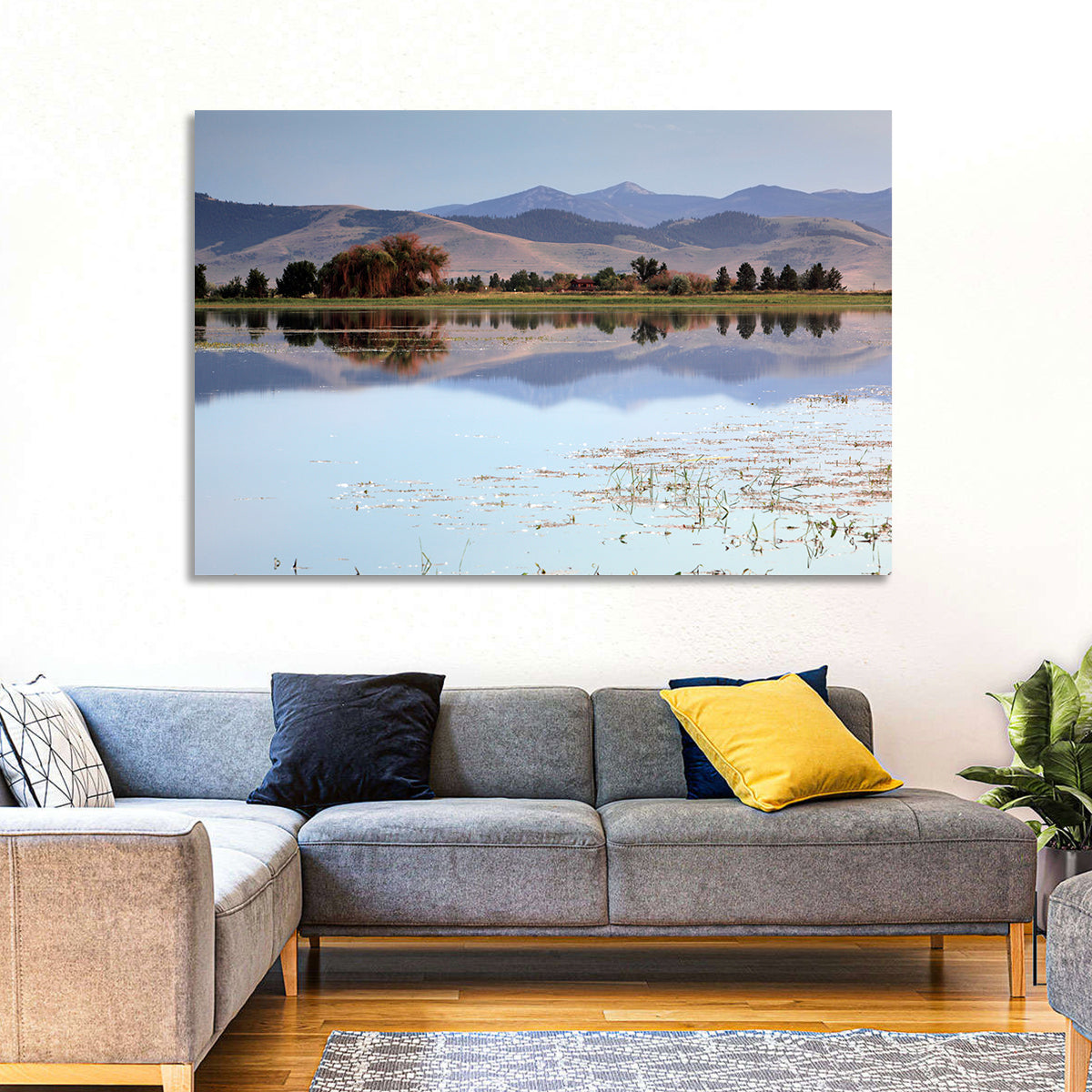 Mission Valley Lake Reflection Wall Art in a room, landscape