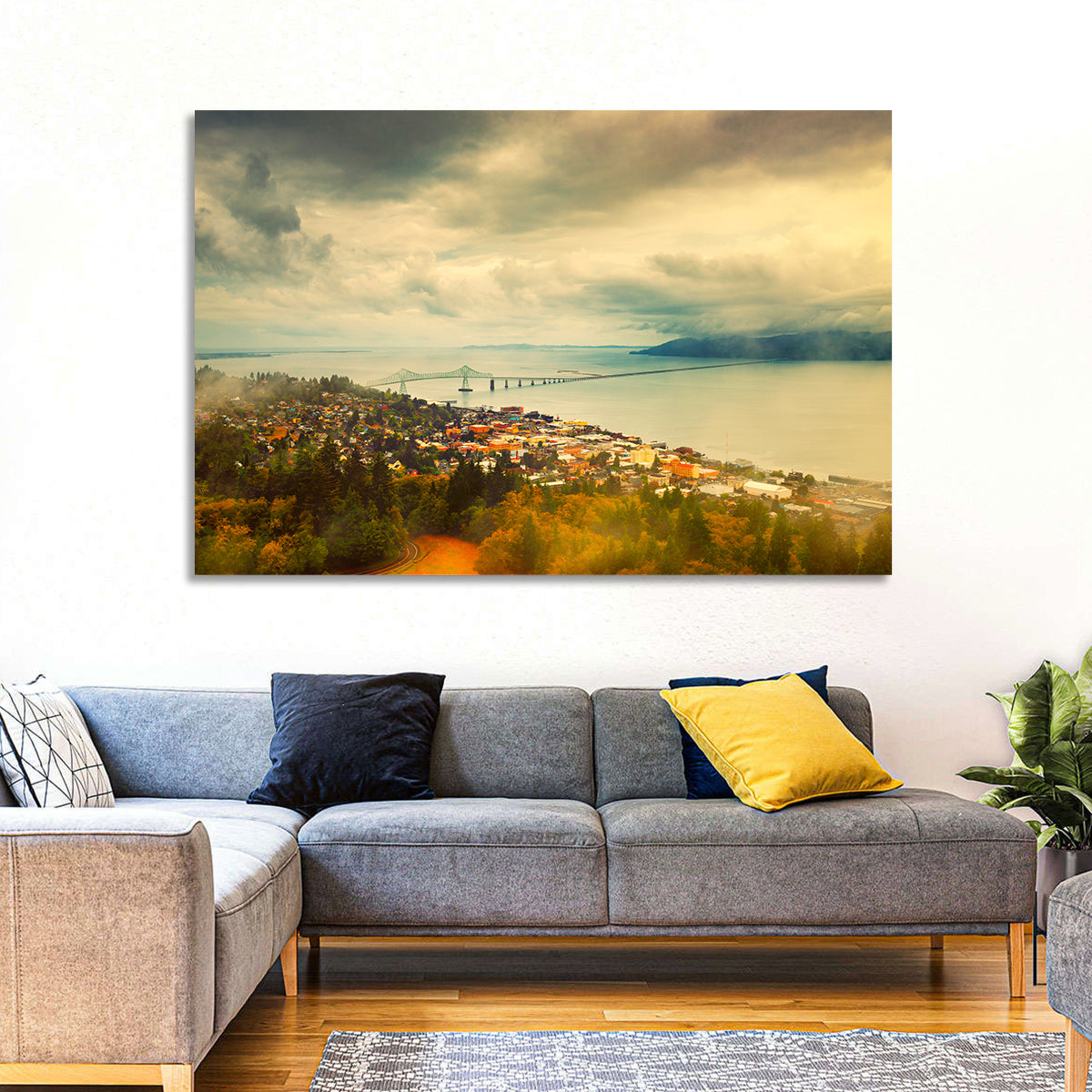Astoria-megler Bridge Cityscape Wall Art in a room, landscape