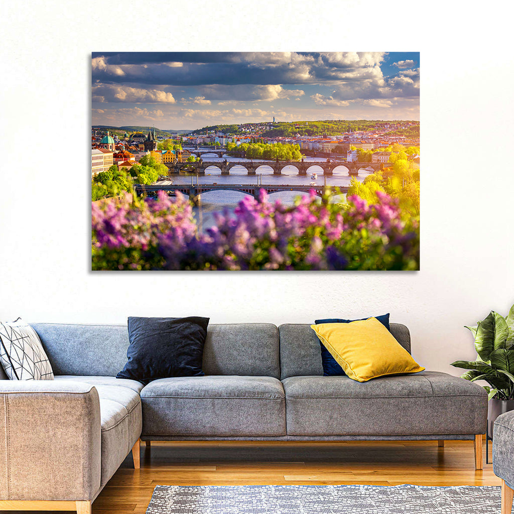 Prague Vltava Bridges in Spring Light Wall Art