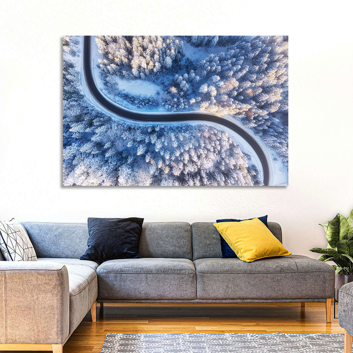 Snowy Forest Road at Golden Hour Wall Art