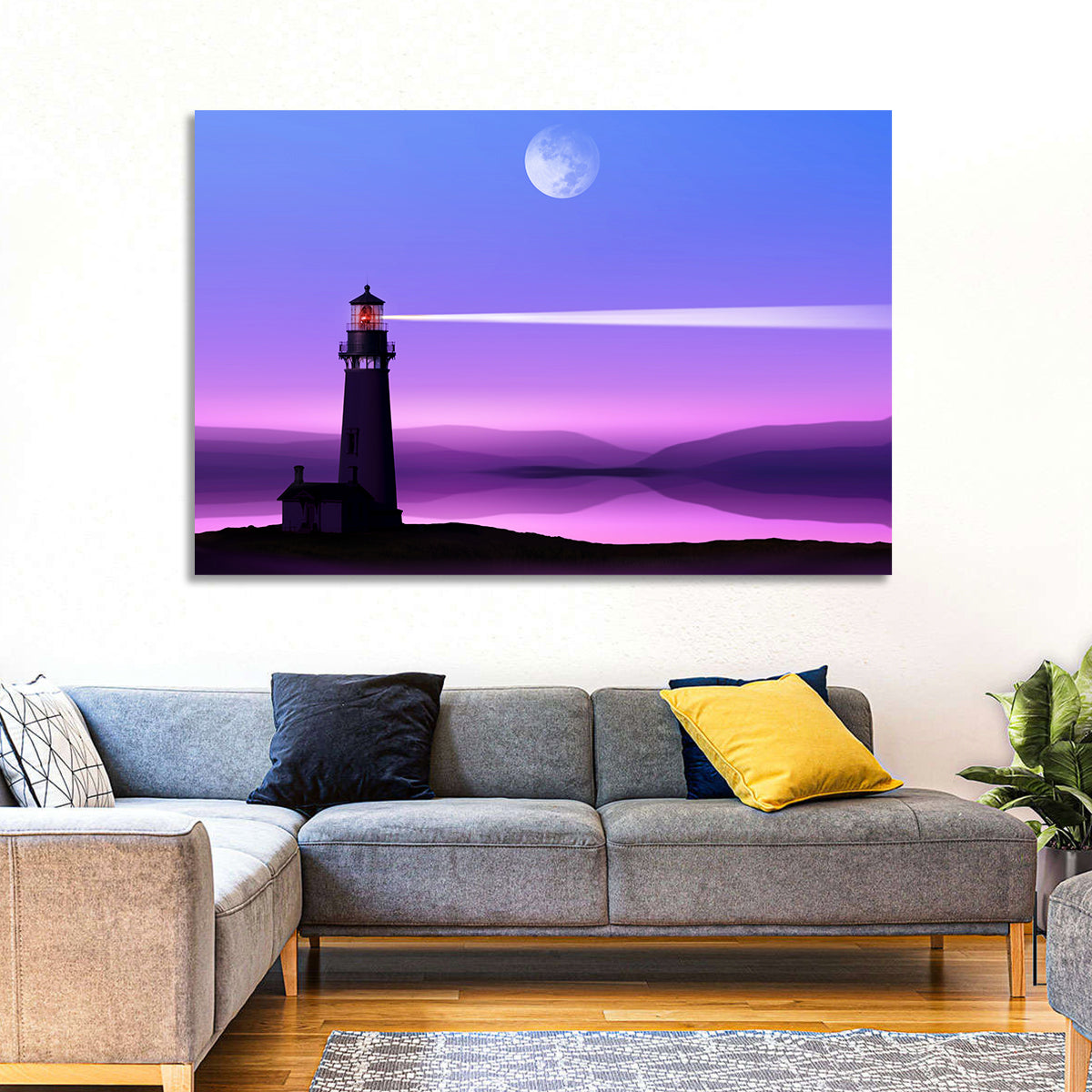 Moonlit Lighthouse Reflection Wall Art