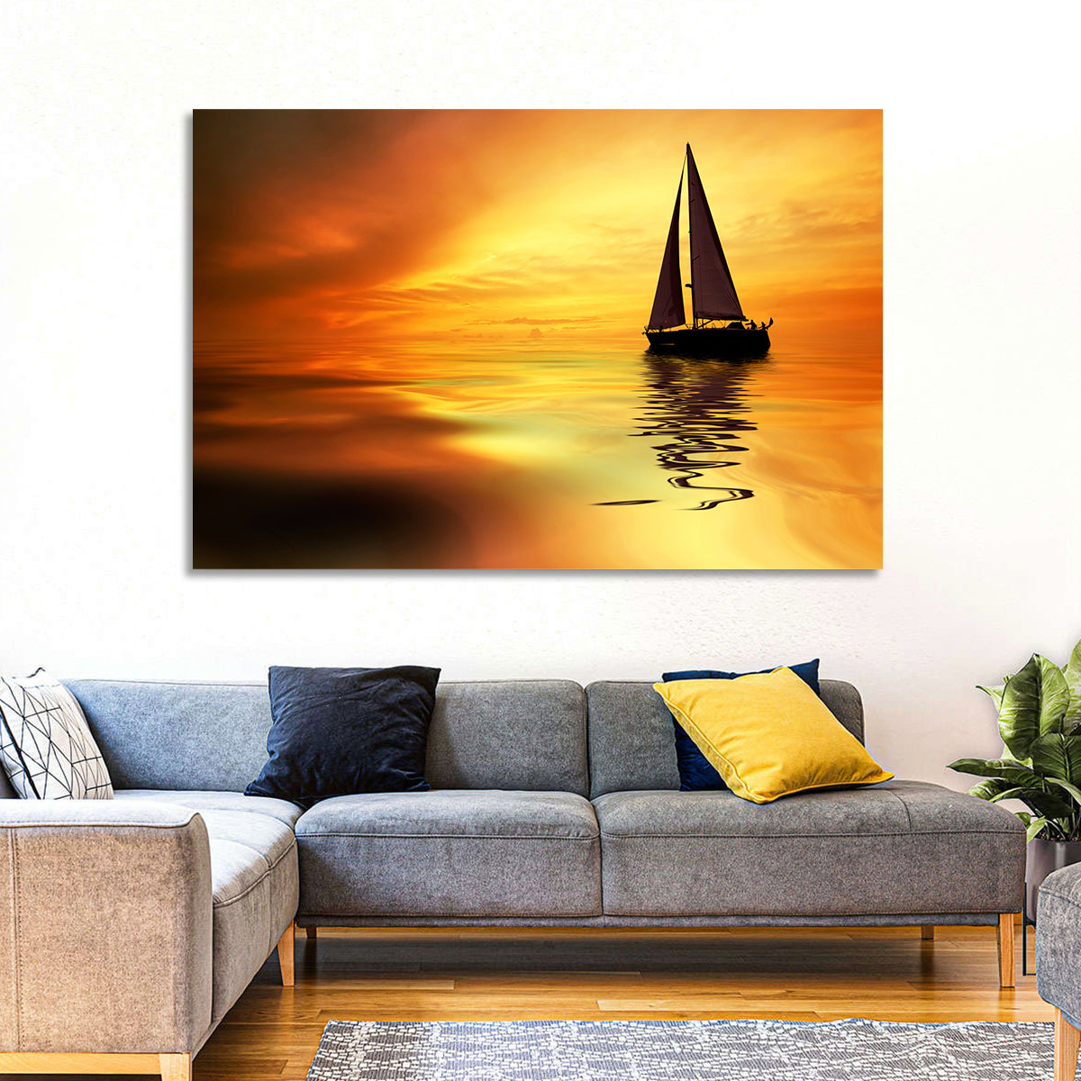 Golden Hour Sailboat Silhouette Wall Art