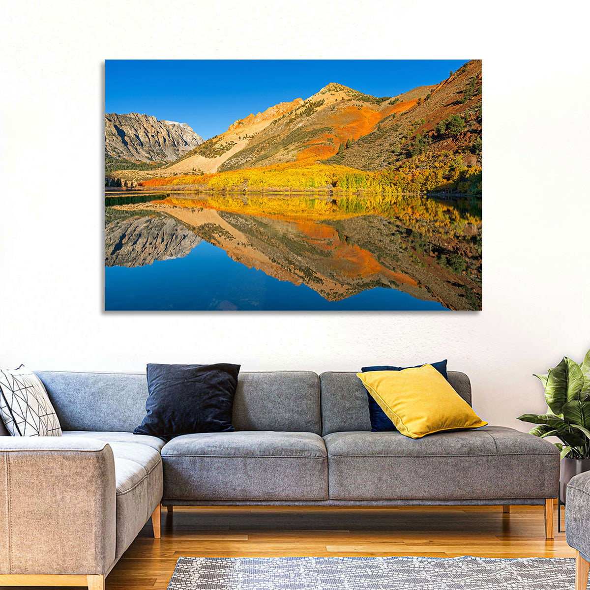 North Lake Autumn Reflection Wall Art in a room, landscape