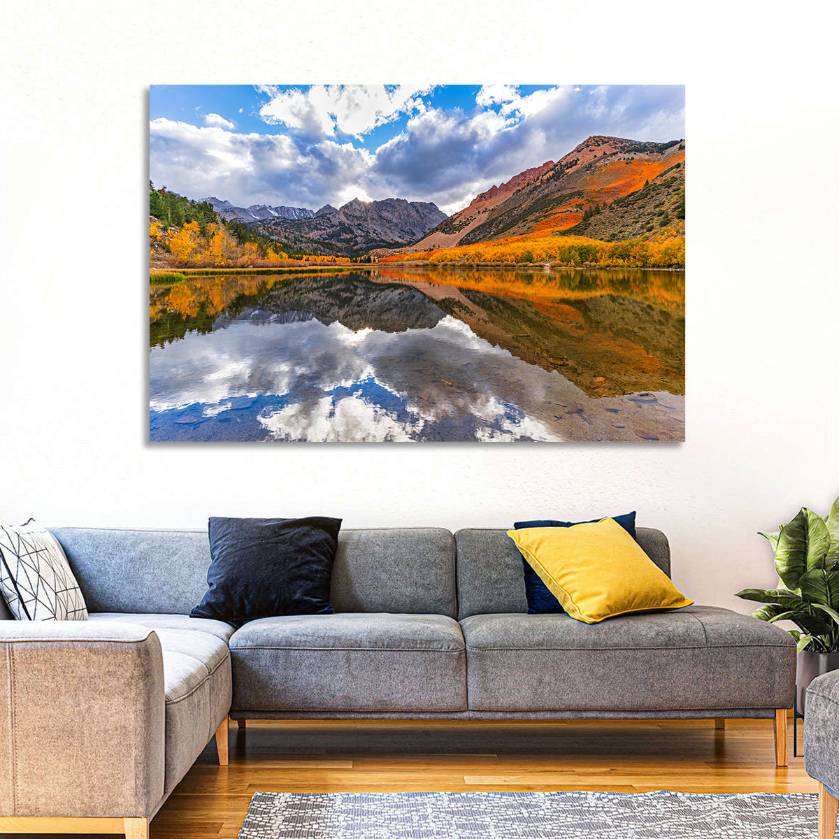 North Lake Autumn Reflection Wall Art in a room, landscape