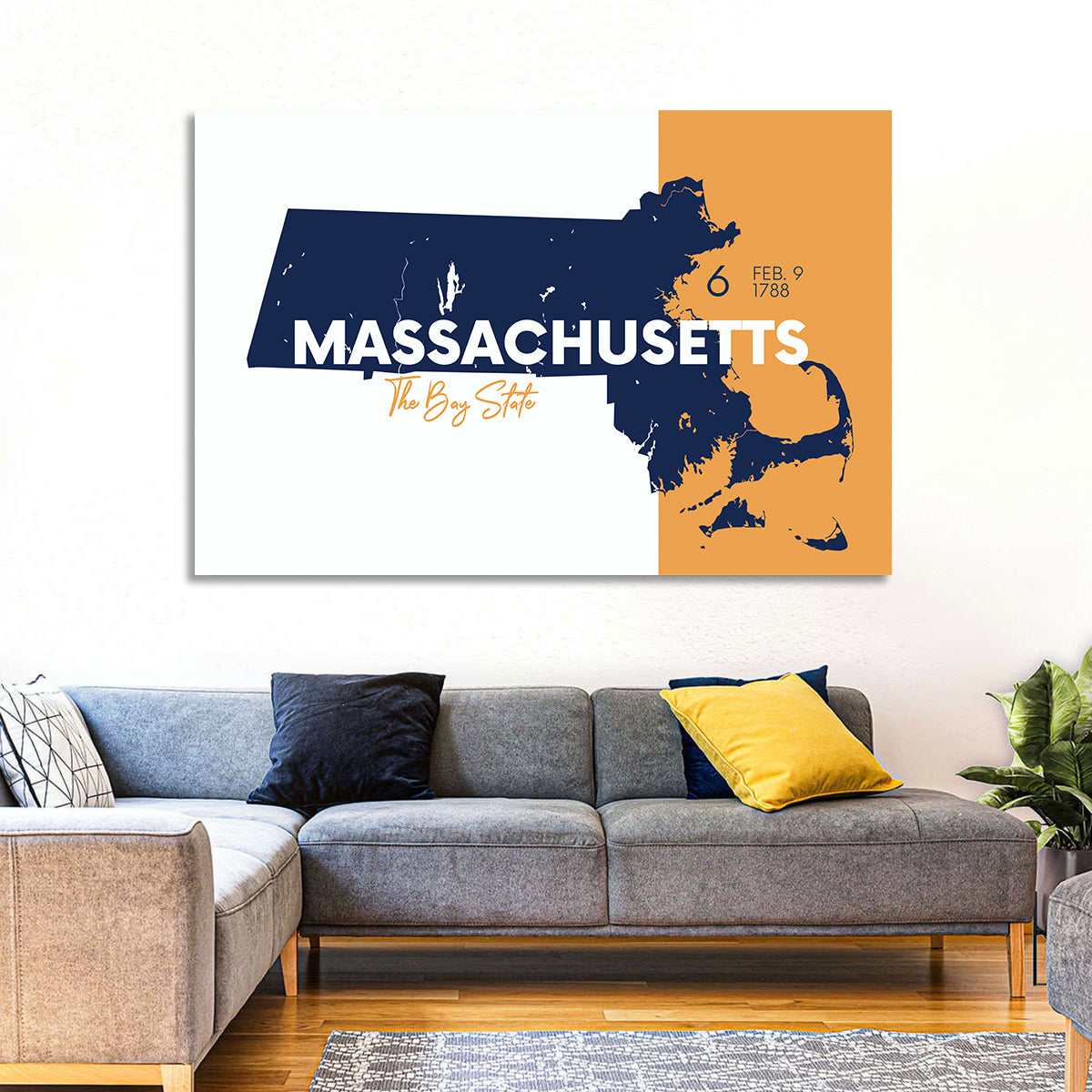 Massachusetts State Map Wall Art in a room, landscape