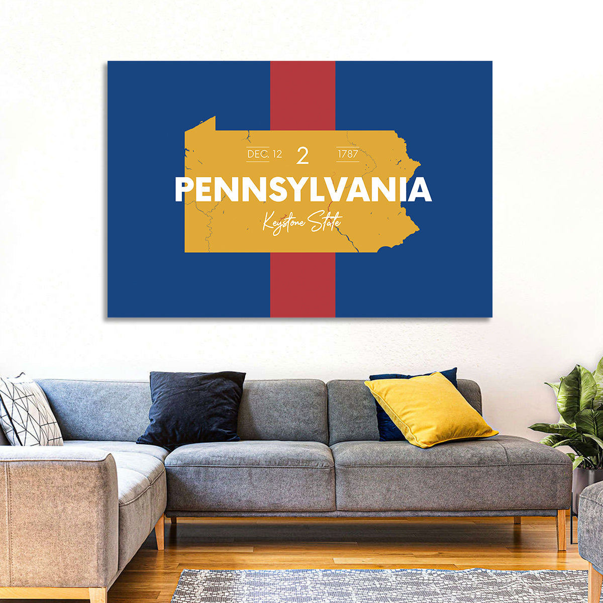 Keystone State Map Graphic Wall Art in a room, landscape