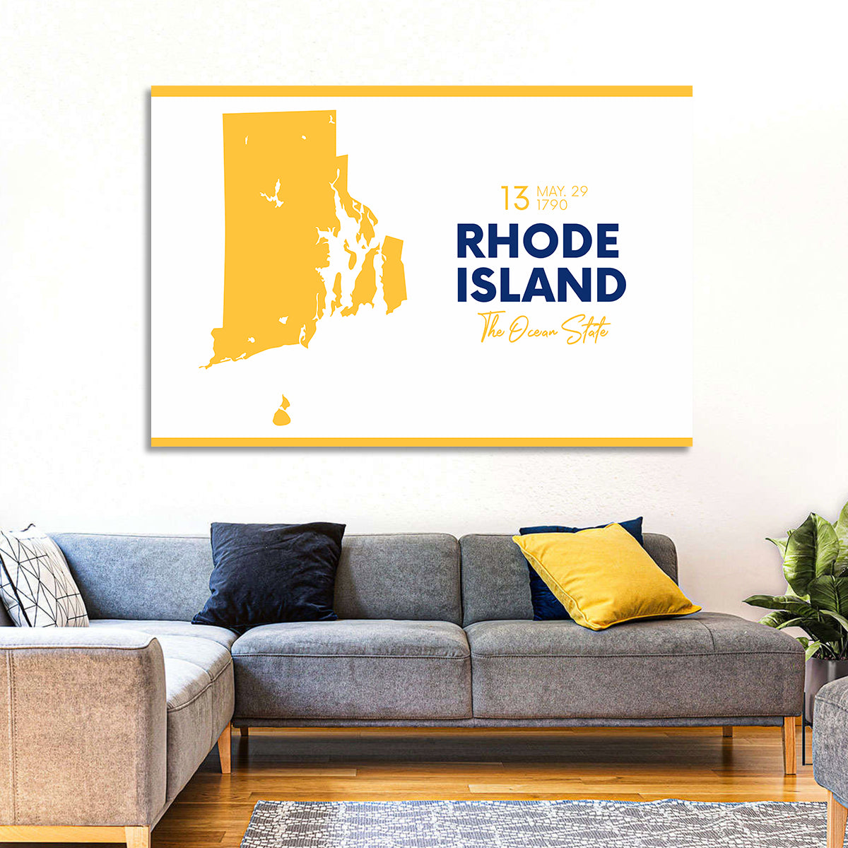 Rhode Island Map Wall Art in a room, landscape