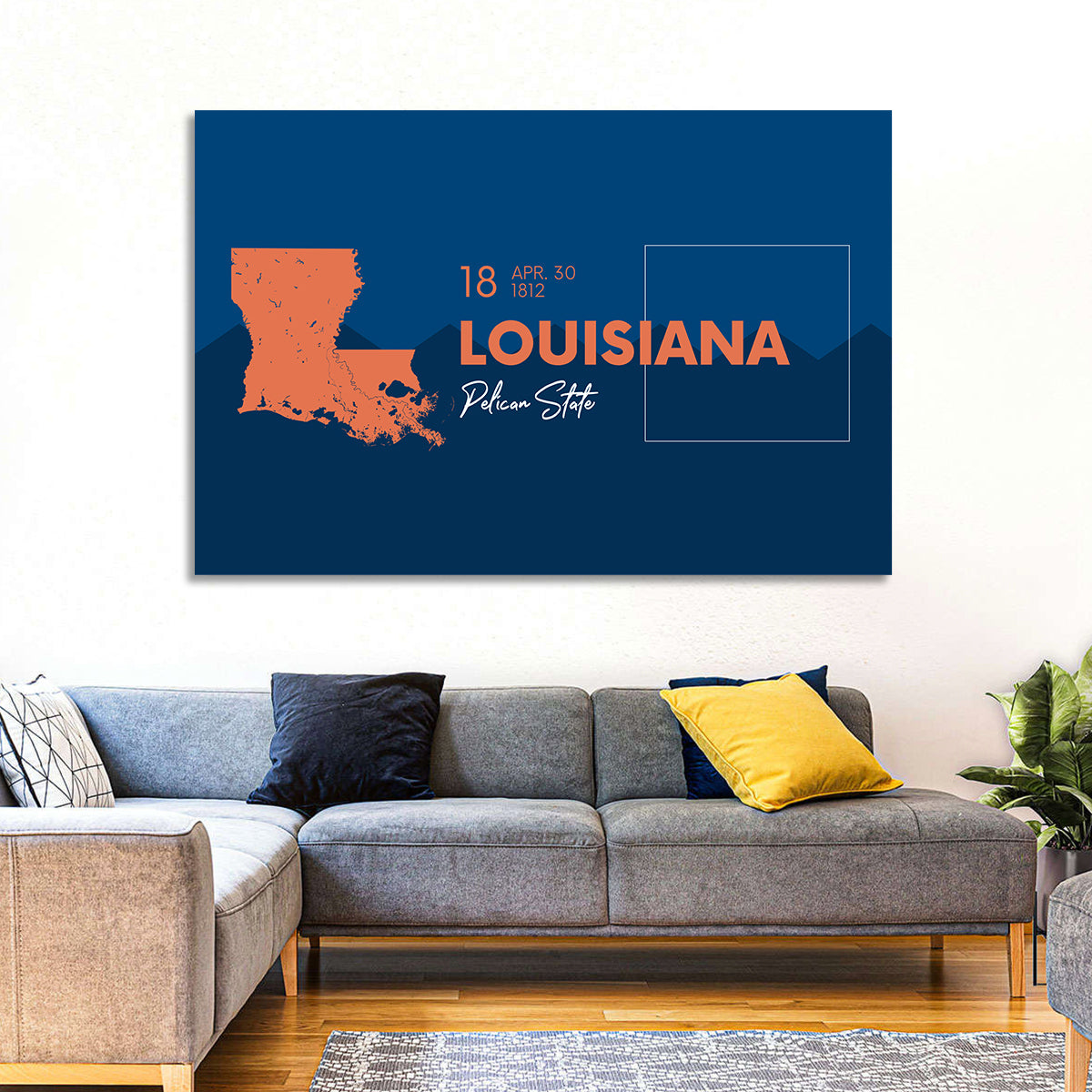 Louisiana Map, Pelican State Wall Art in a room, landscape
